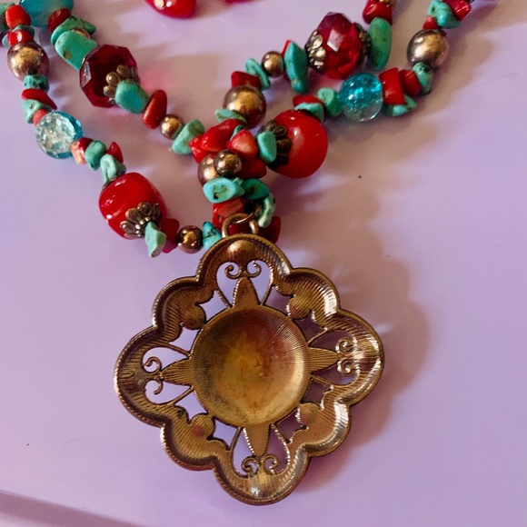 Gem & Enamel Pendant Necklace & Earring Set - Festival Wear Hippie - Boho Set - Picture 8 of 14